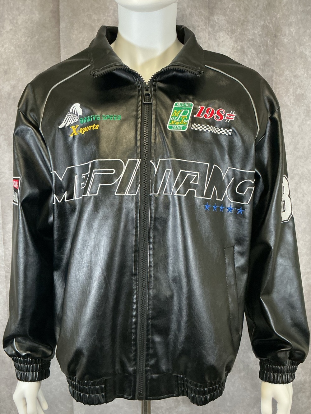 Black Racing Bomber Jacket with Embroidered Logos